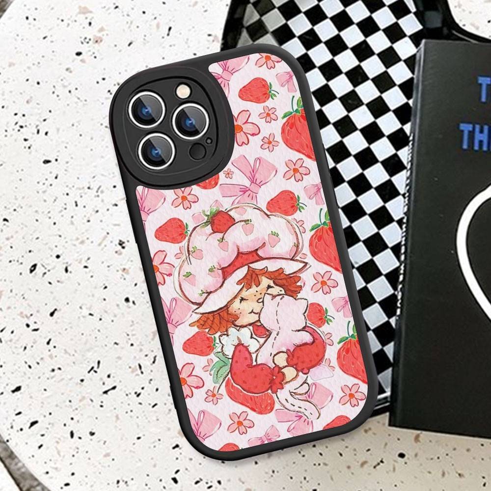 Cartoon Girl S-Strawberry S-Shortcake Phone Case For IPhone 16 15 14 11 12 13 Pro Max Plus Back Leather Shell