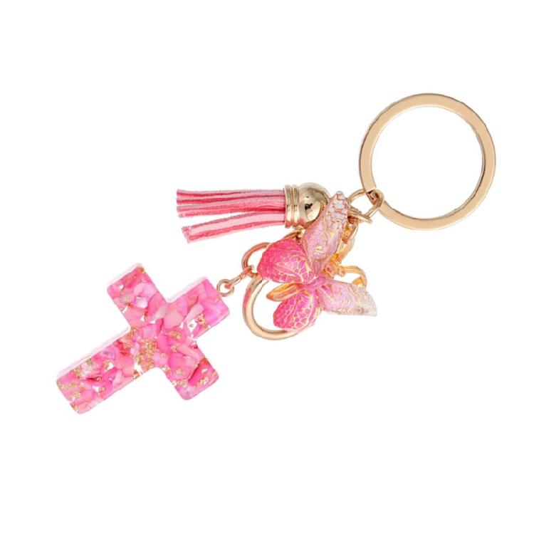 Christian Resins Crosses and Butterfly Keychain with Tassels for Daily Key Organization and Backpack Bag Decoration