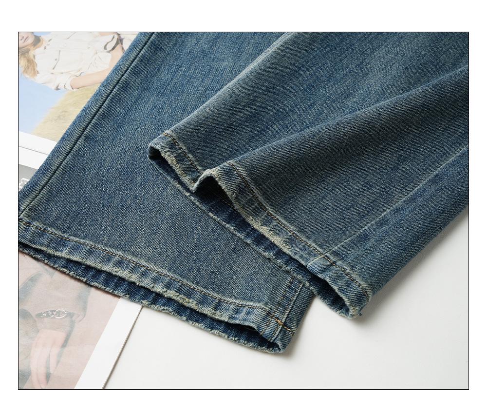 Jeansi Retro Albastru Damă cu Talie Înaltă și Picior Larg - Brodați, Croială Largă, Primăvară/Toamnă 2025