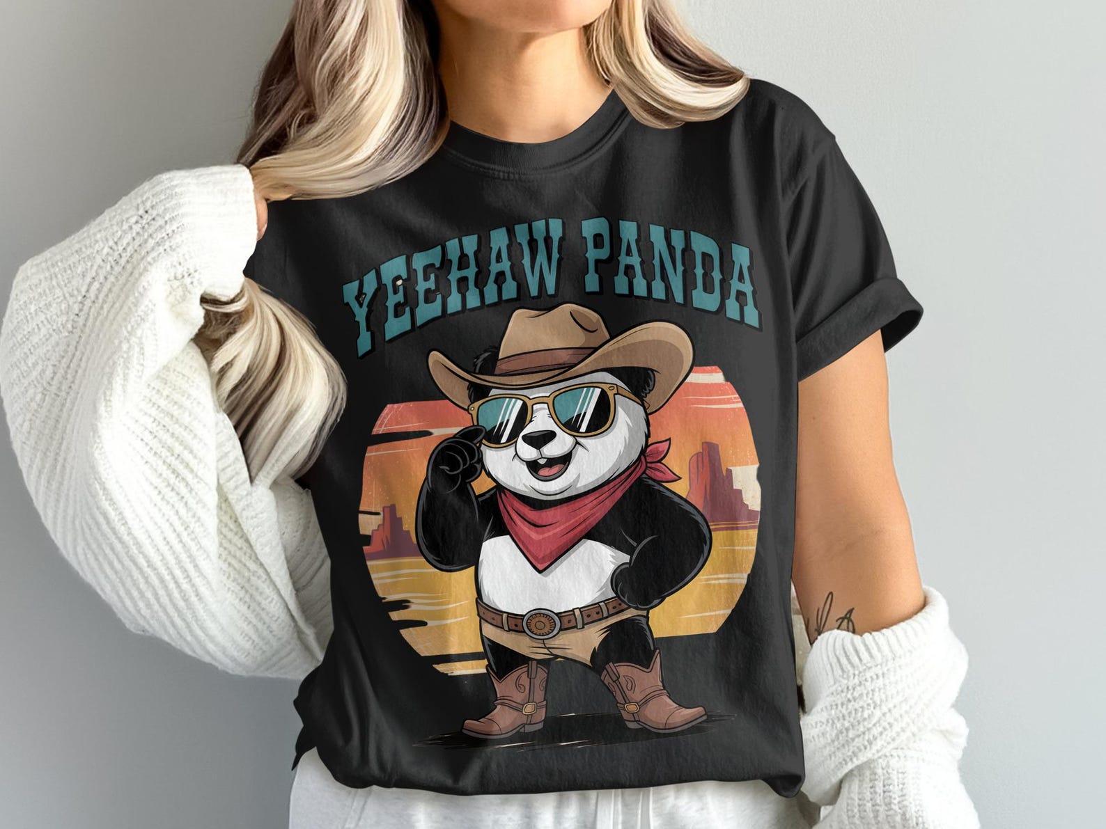 Yeehaw Panda T-Shirt, Cowboy Panda Tee, Western Panda Design, Cute Panda Shirt, Funny Panda Gift, Cartoon Panda, Panda Lover Gift L