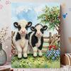 Handmade Framed Pearl Painting Set with Cute Farm Baby Cow Design 5D Shiny Bead Art Canvas Creative Craft for Home Wall Room Decor