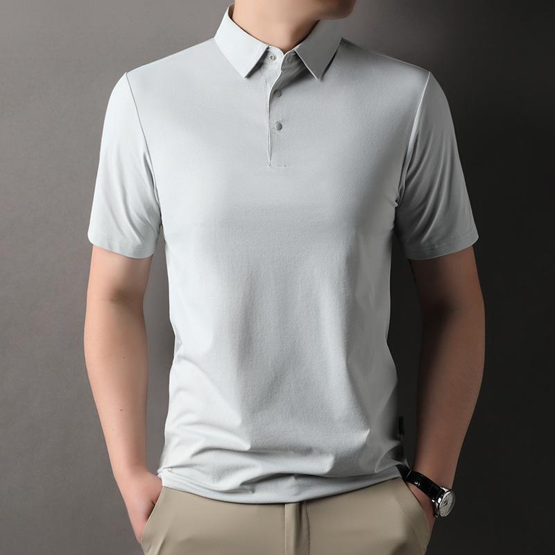 2025 New Summer Men's Lapel Solid Color Short-sleeved T-shirt Absorbent Quick Drying Polo Shirt