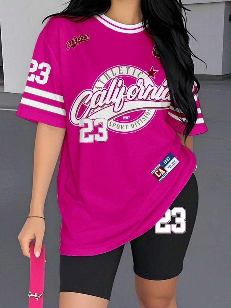 1116 new casual sports style digital printing shoulder sleeve T-shirt high waist tight shorts fashion suit women