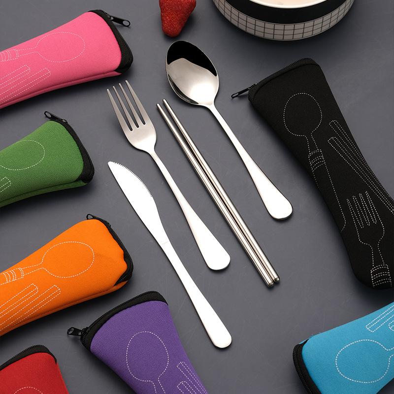 Stainless Steel Cutlery Spoon Fork Chopsticks Knife Set Tableware Travel Set with Case Dinnerware Portable Home Camping