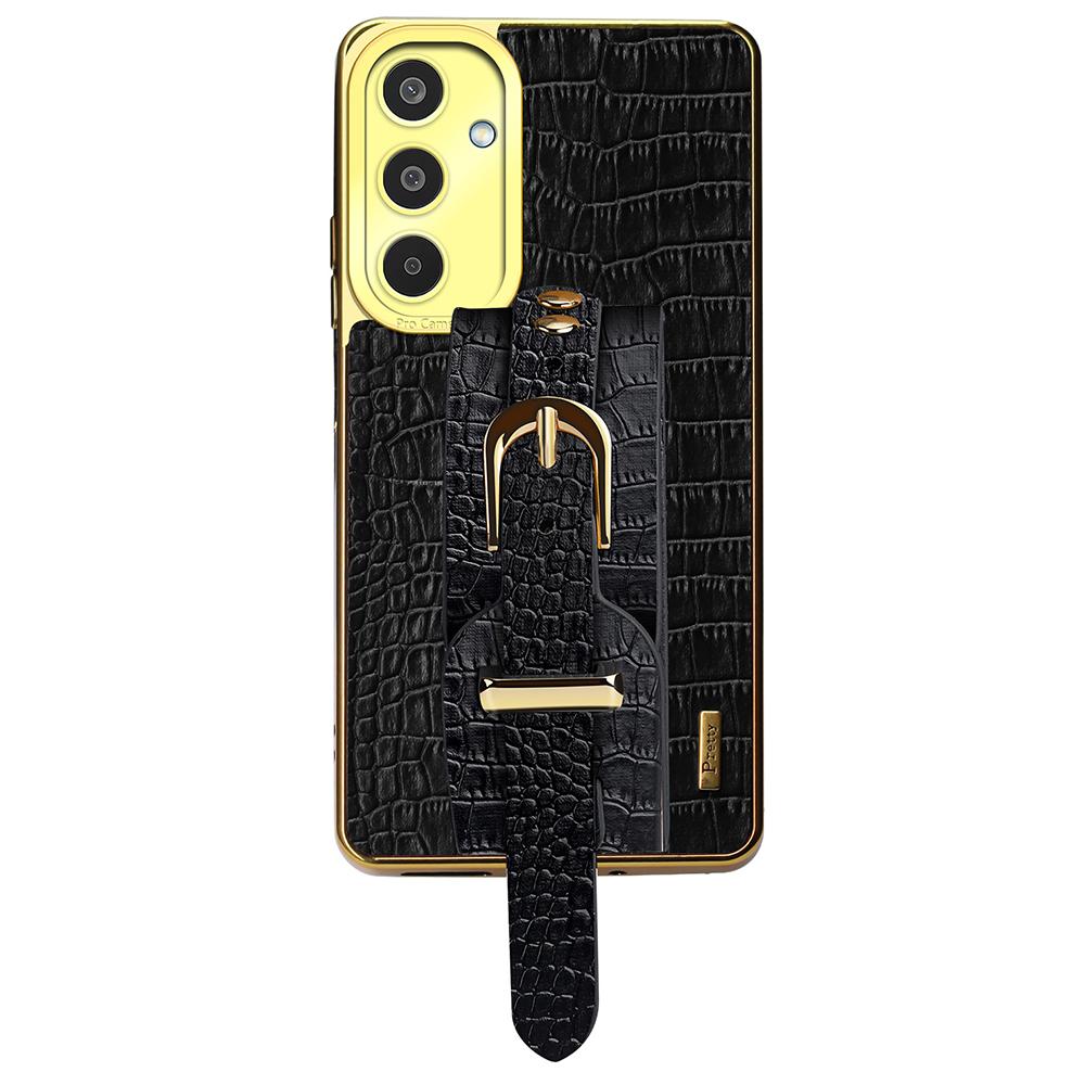 For Samsung Galaxy M35 5G Case Wristband Kickstand PU Leather+TPU 6D Electroplating Phone Cover