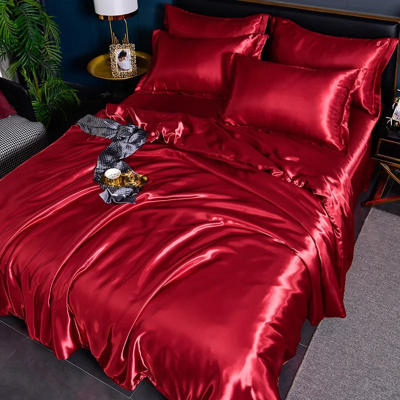 4 PCS Bedding Set Luxury Mulberry Silky Blending Bedding Set Satin Duvet Cover Set High End Single Double Comforter Cover