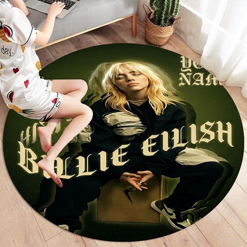 Billie Eilish Custom Name Round Area Rug,Carpet Rug for Living Room Bedroom Sofa Playroom Decor,Non-slip Floor Mat
