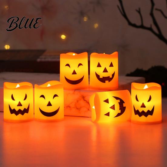 Realistic Flickering Flameless Candles 6 Pcs Battery Operated Tea Lights Orange Electric Fake Ghostly Patterned LED Candles Halloween Spooky Pumpkin