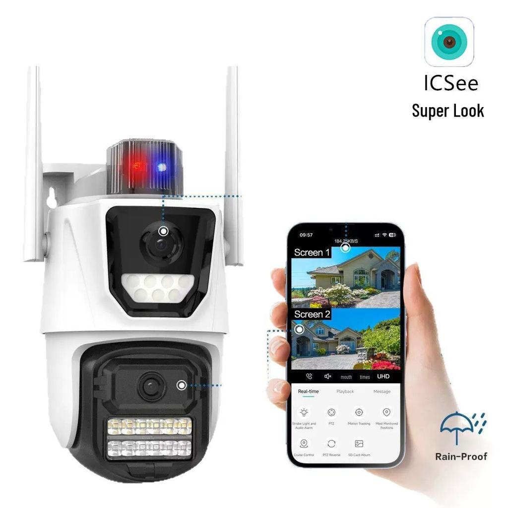 iCSee 6MP Wireless Dual Lens Bullet-Dome Camera with Remote Viewing