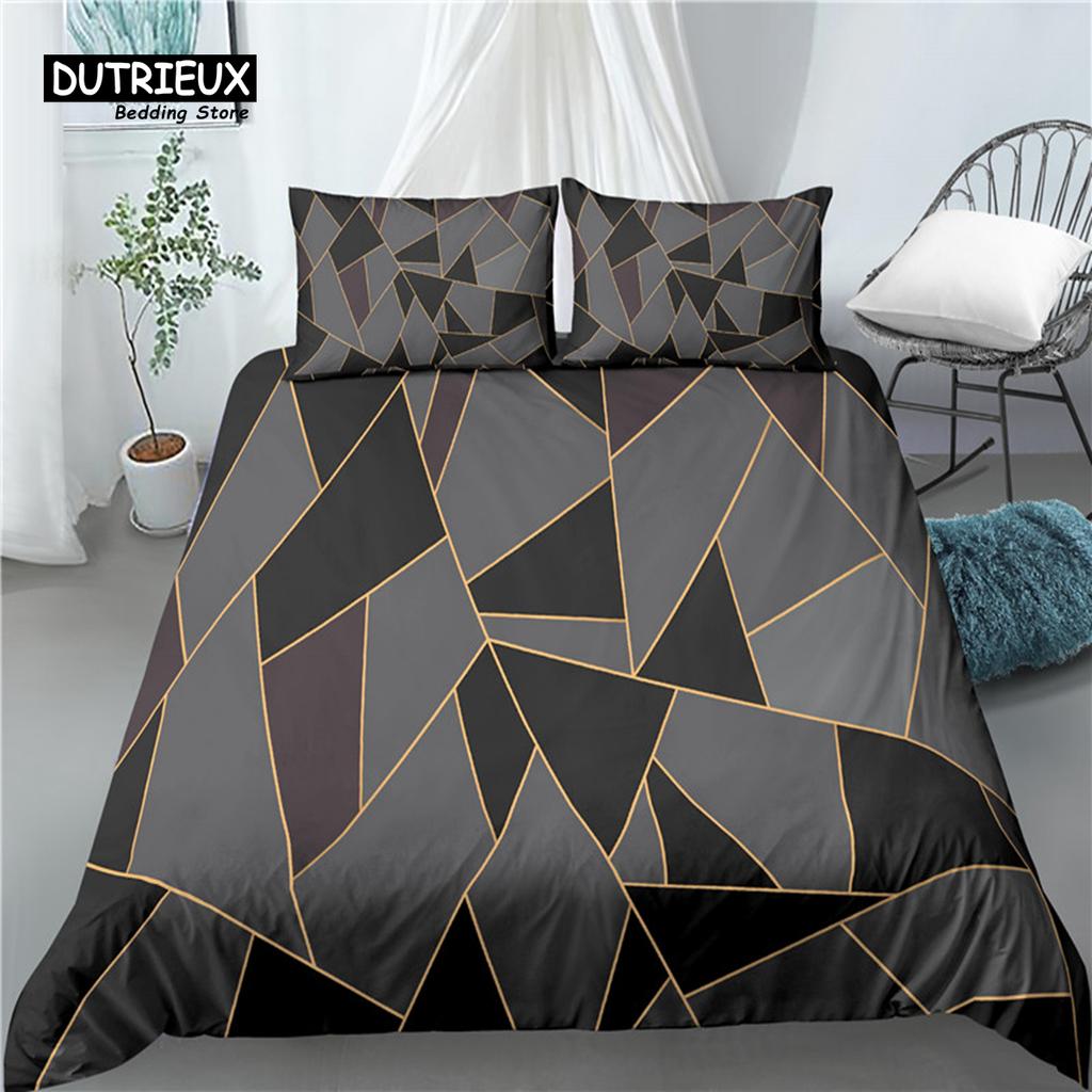 Home Living Luxury 3D Marble Grid Print 2/3Pcs Comfortable Duvet Cover PillowCase Bedding Sets Queen and King EU/US/AU Size