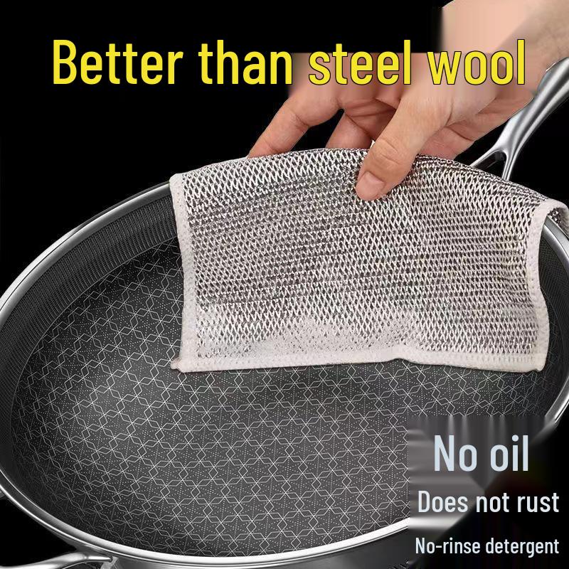 **"Double-Layer Metal Wire Dishcloth: Heavy-Duty Kitchen Scouring Pad for Stove Decontamination, Steel Wool Alternative"**