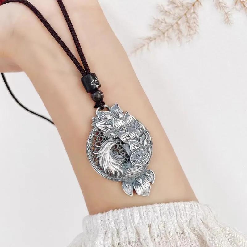 Ethnic Style Thai   Vintage Hollow Out Pendant Hanging Long Classic Phoenix Necklace Clavicle Chain Banquet Jewelry