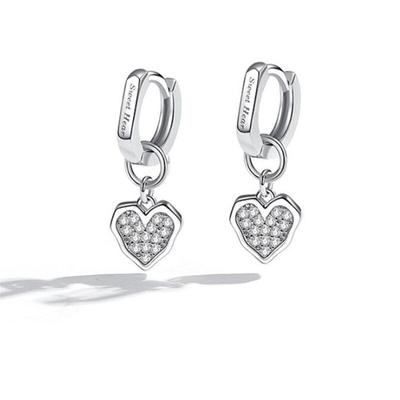 925 Sterling Silver Zircon Heart Charm Piercing Stud Earrings For Women Girls Wedding Party Jewelry Pendientes Eh318