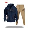 Mens Hoodie Sweatshirt Set Solid Color Multi-Zipper Pockets Casual Wear