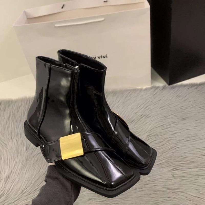 Fashion New Lacquer Leather Short Boots Women Four Seasons British Fashion Plush Comfort Boots Outdoor Walking Casual Shoes