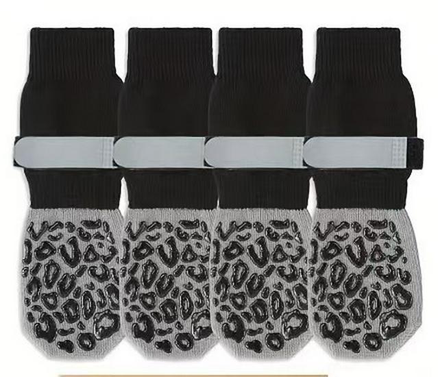 Large Breed Non-Slip Cotton Dog Socks - Black Leopard Print, Anti-Scratch, Silent Paw Protectors