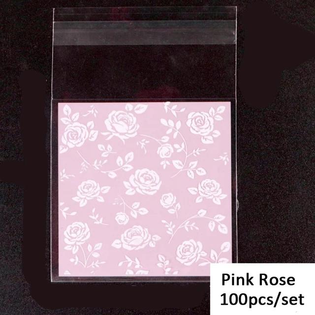 New 100PCS Cherry Blossoms Candy &Cookie Plastic Bags Self-Adhesive For DIY Biscuits Snack Baking Package Decor Kids Gift Su