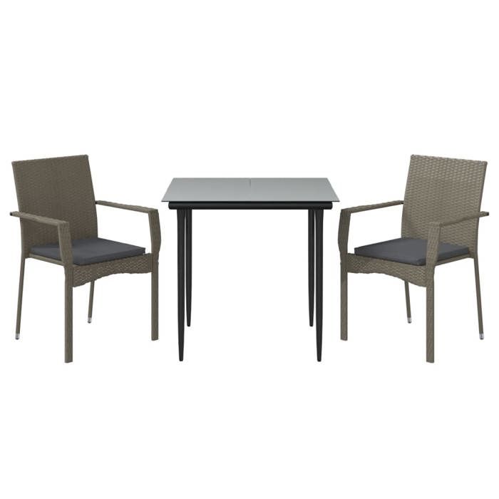 VidaXL Mobilier à dîner de jardin 3pcs avec coussins noir et gris 3185125