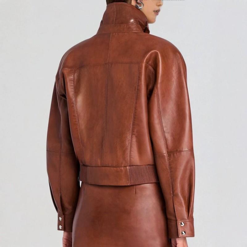 Womens Vintage Leather Jacket Cool Street Style Biker Coat Short Solid Color