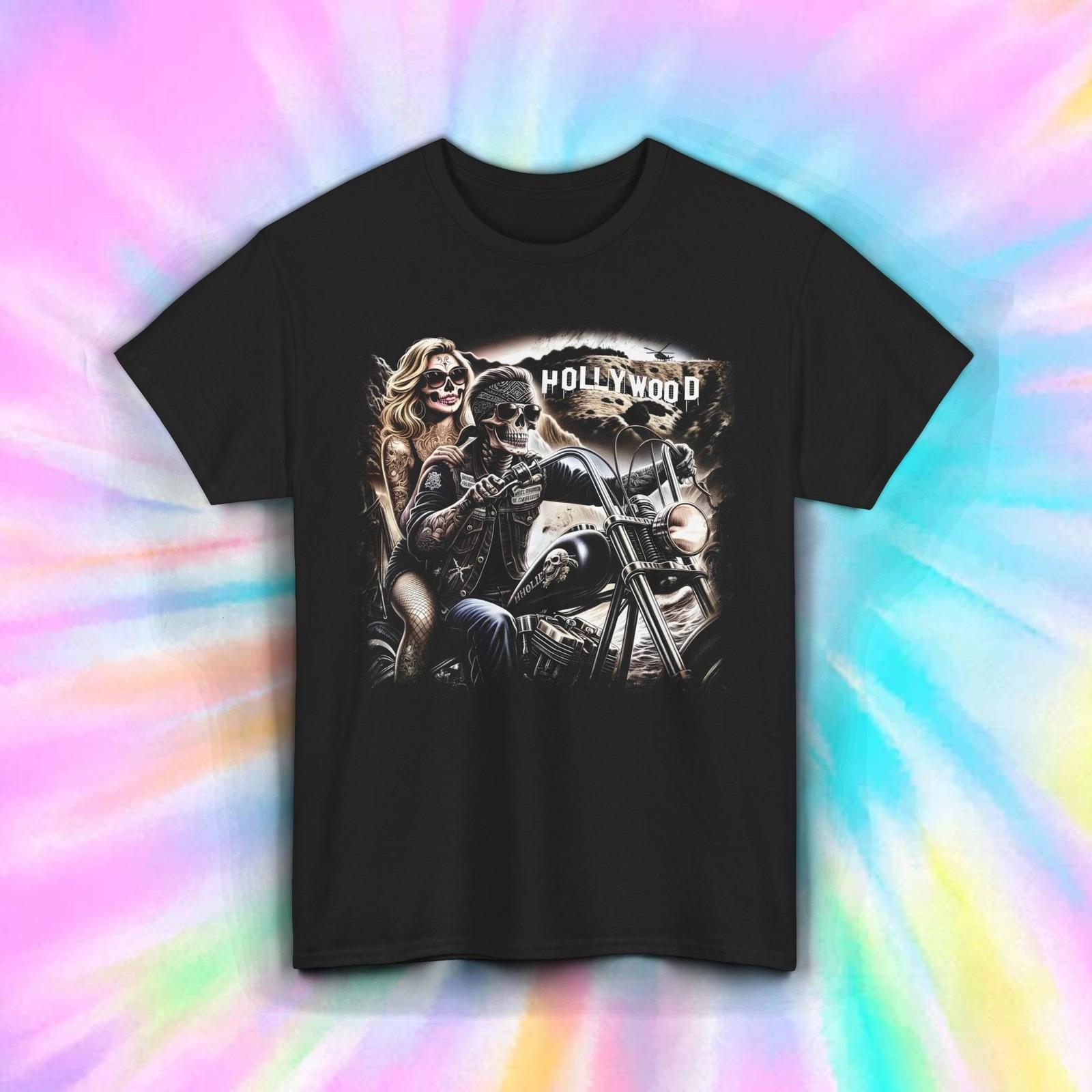Skeleton Biker Shirt Hollywood Ride or Die Tattoo Motorcycle Art Tee S-5XL XXXXL