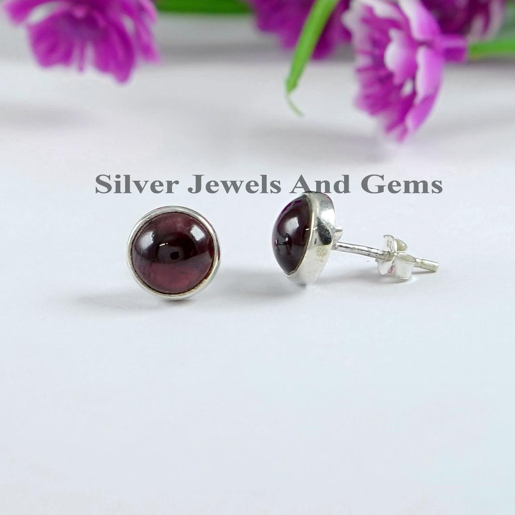 Red Garnet Stud Earrings, Dainty Earring, Handmade Earrings, Round Tiny Stud, 925 Sterling Silver Stud, Wedding Earring