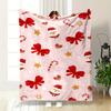 Santa, Candy Canes & Red Bows Pattern Patterned Flannel Blanket Perfect for the Bedroom Living Room, Sofa, or a Little Nap
