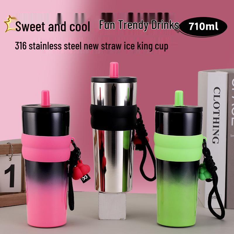 Aurora 316 Stainless Steel Insulated Cup with Handle & Straw - Creative Car Cup