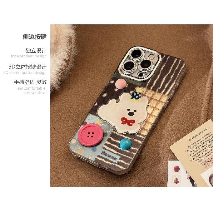 3D Button Puppy Cat Apple 17 Phone Case for iPhone 16, suitable for 14 Pro Max, Korean Cartoon 13 Hard Case