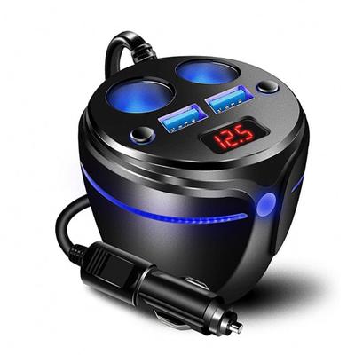 სიგარეტის სანთებელა ადაპტერი, მანქანის დამტენი 2 USB სწრაფი დამუხტვა და 2 სოკეტი ჭიქის ფორმის სიგარეტის სანთებელა გამყოფი LED ძაბვის ეკრანით