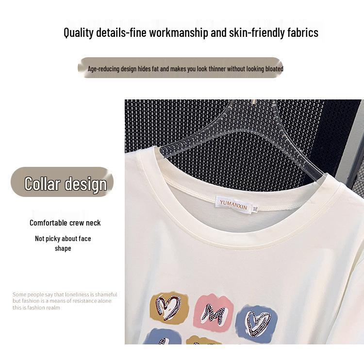 Plus Size Slimming Short-Sleeve Mid-Length T-Shirt for Women (200/300/350 Jin)
