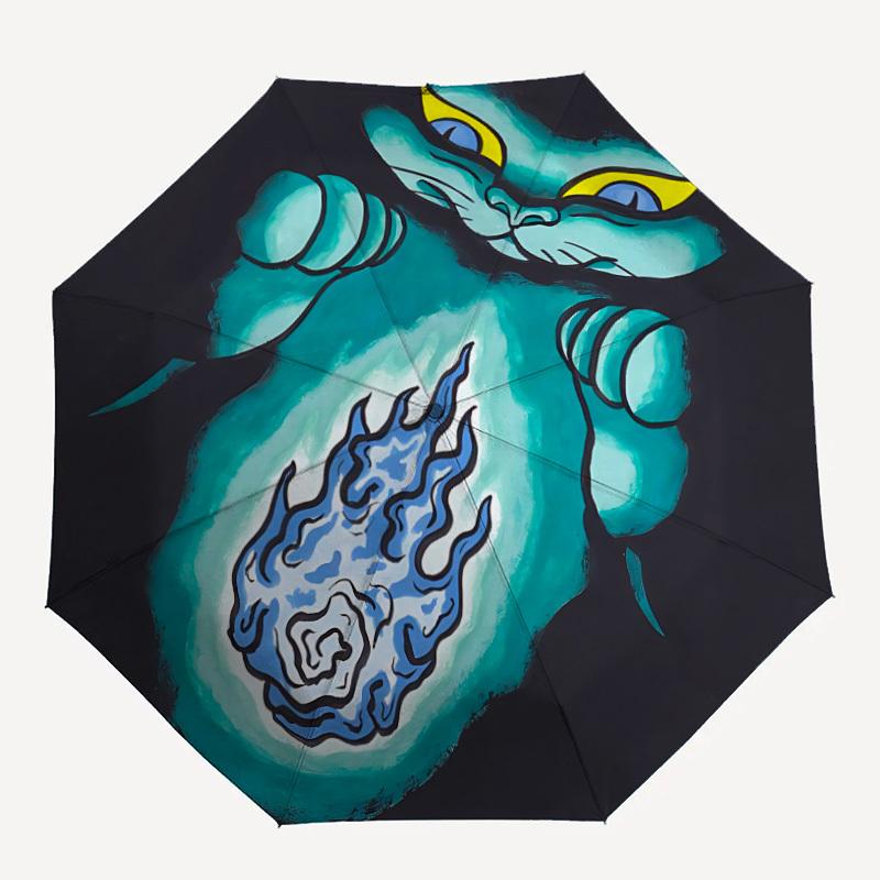 

1pc Blue Flame Cat Automatic Open/close Folding Umbrella, Compact Portable Travel Umbrella, Durable Construction yy250809157