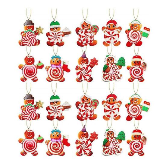 Traditional Xmas Candy Decorations 20/30/40Pcs Wooden Christmas Ornaments, Cane Lollipop Rustic Winter Holiday Interior Decor Hanging for Party Wreath