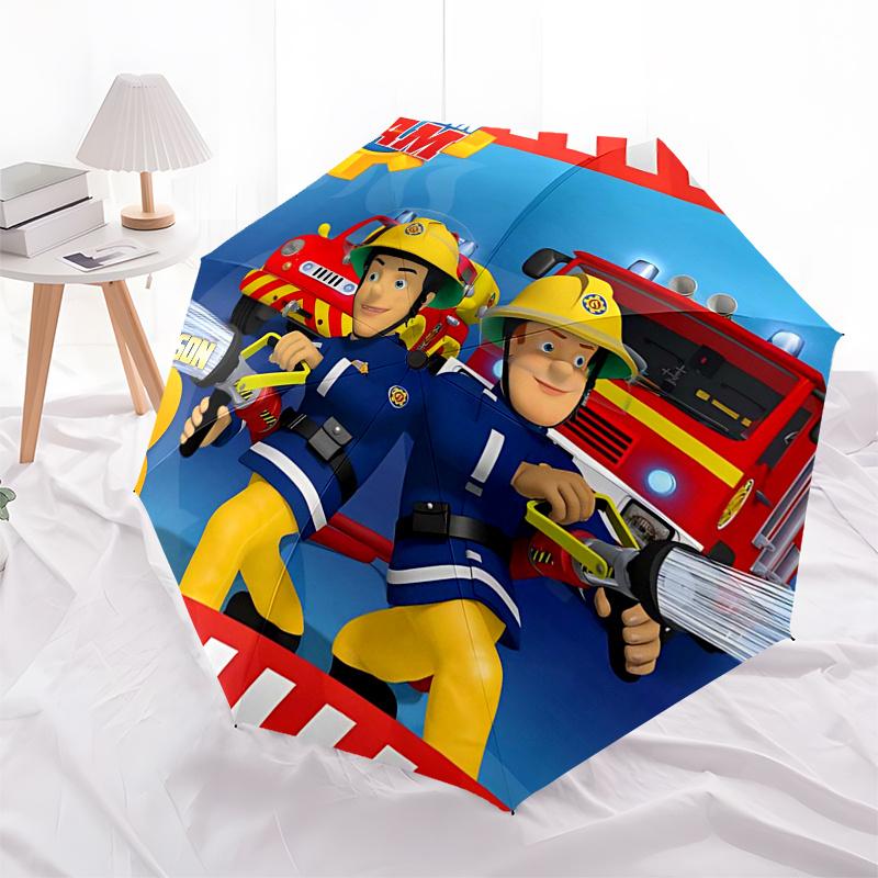 Fireman Fire Trucks Themed Travel Umbrella-8 Ribs Automatic Opening and Closing, Portable Folding Design, Compact and Stylish Umbrella Suita