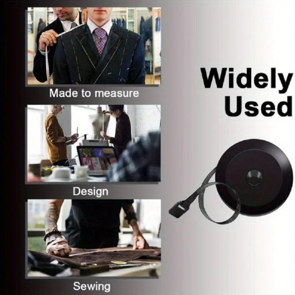 Soft Retractable Tape Measure, Black Double-Sided Design, Ideal for Body Measurement, Fabrics and Seamless Knitting