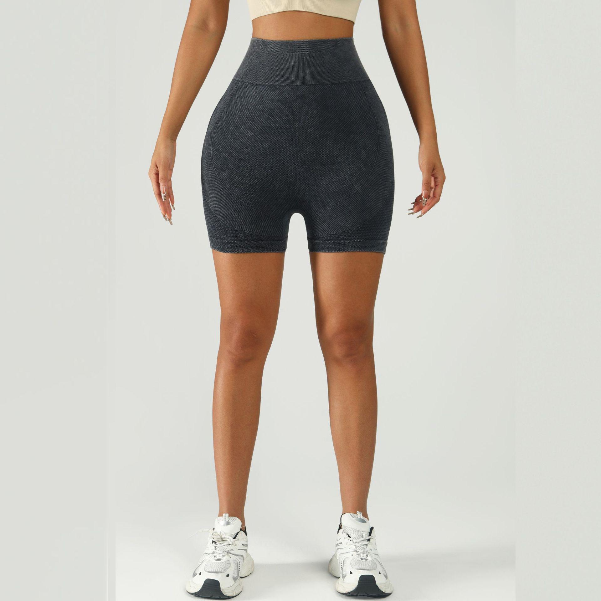 

High-Waisted Seamless Yoga Pants: Washed Matte, Quick-Dry, Slimming, Hip-Lifting, Three-Quarter Length Fitness Leggings. Medium чорний