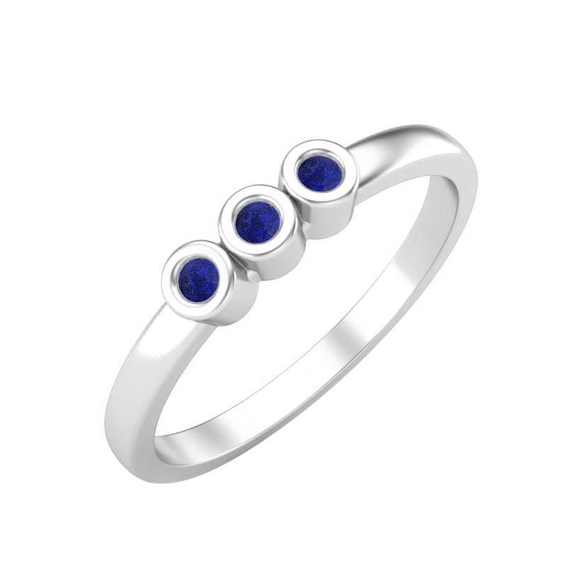

Tiny Round Shape Lapis Gemstone 925 Sterling Silver Three Stone Minimalist Women Engagement Ring 12 білий