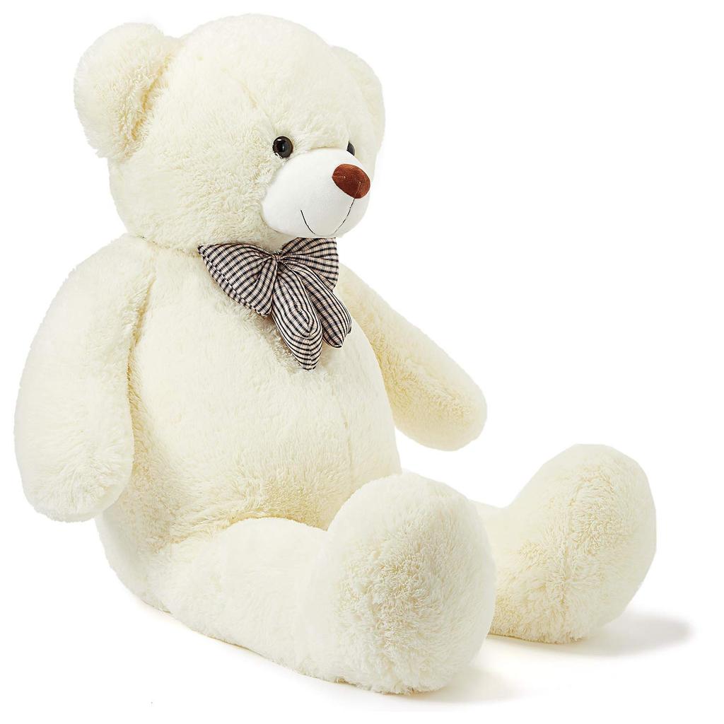 Amoiz 100cm Plush Bear, Cute BearHugging PillowSewn Bear WrapGiftEventCelebrationFluffy Soft Plush Toy (White)