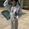 Y2K Millennium Style 3D Print Cropped Hooded Zip Up Sweatshirt Retro Distressed Gray Slim Fit Casual Top Young Adults