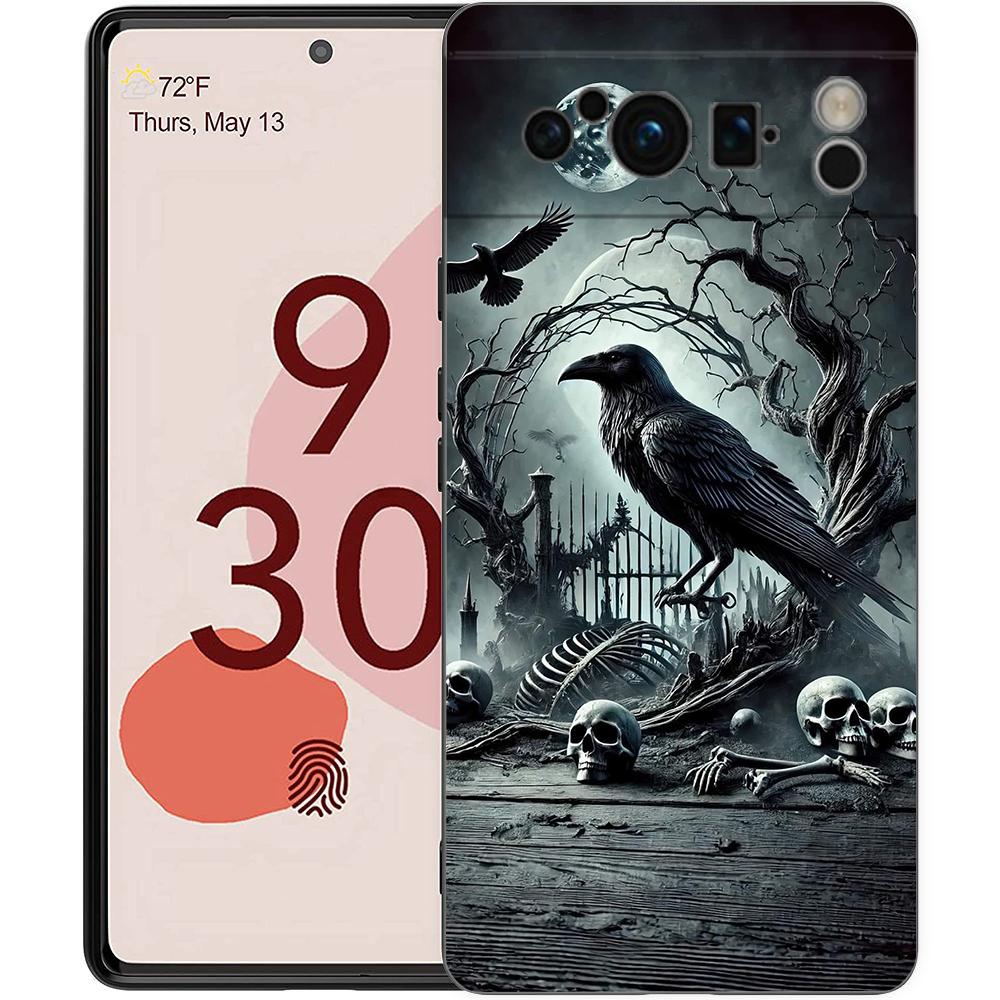 Raven Crow Skull Pattern Phone Case Cover for Google Pixel 9 8 7 6 7A 6A Pro Shockproof Soft TPU 9 Pro XL Shell Capas Fundas