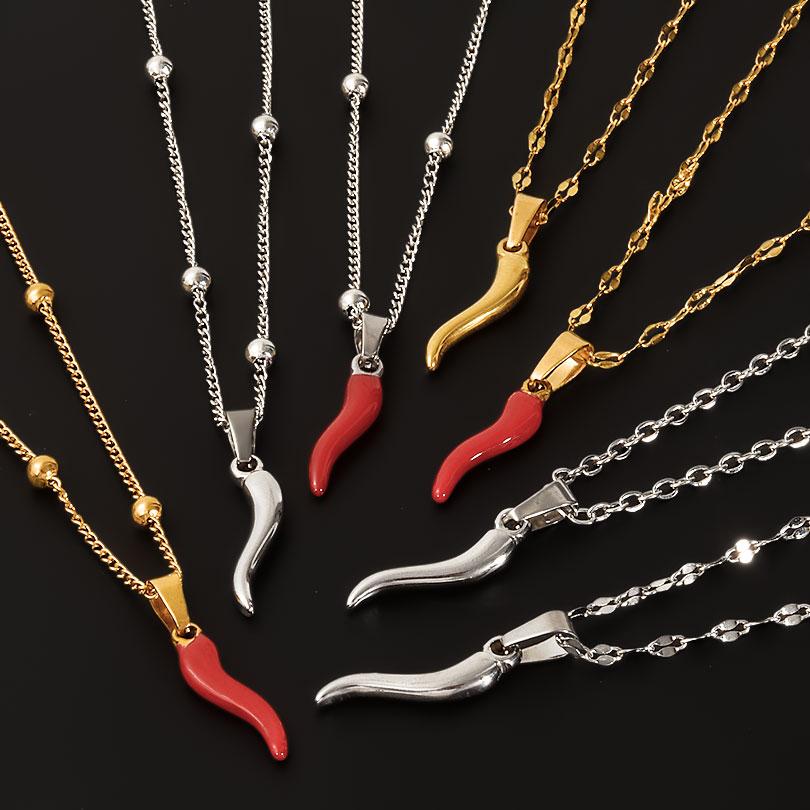 1Pc Stainless Steel Vintage Lucky Horn Cornicello Pepper Pendant Necklaces Gothic Italian Chilli Aesthetic Collares Jewelry