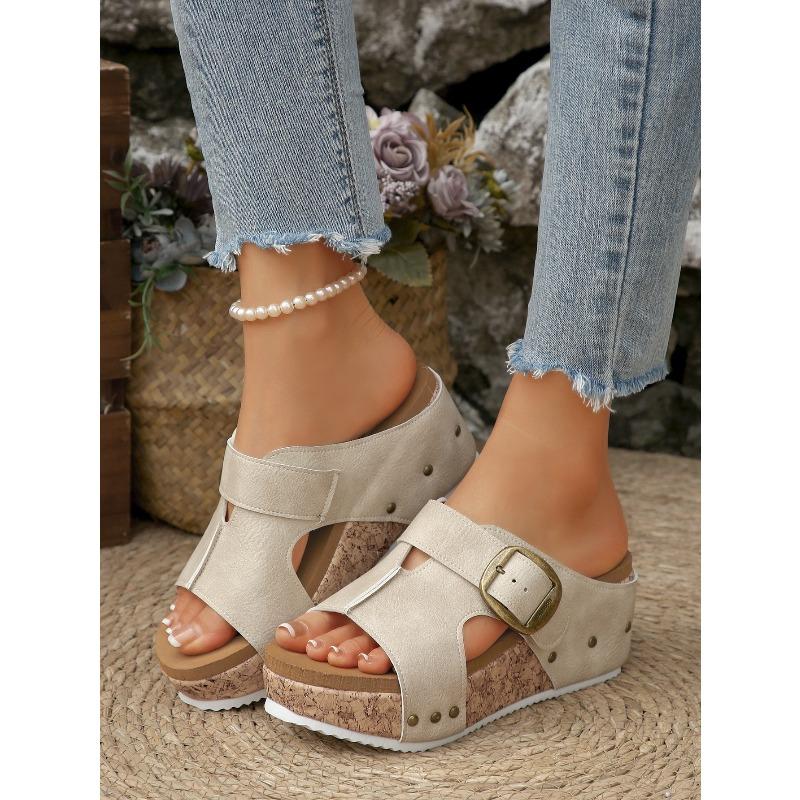 Women's Summer European American Style Wedge Sandals Magic Tape Platform