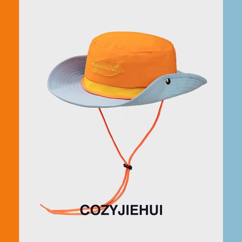 Travel Bucket Hats Casual Big Brim Sun Protection Quick Drying Camping Bucket Hats Retro Adjustable Color Matching Hiking Caps