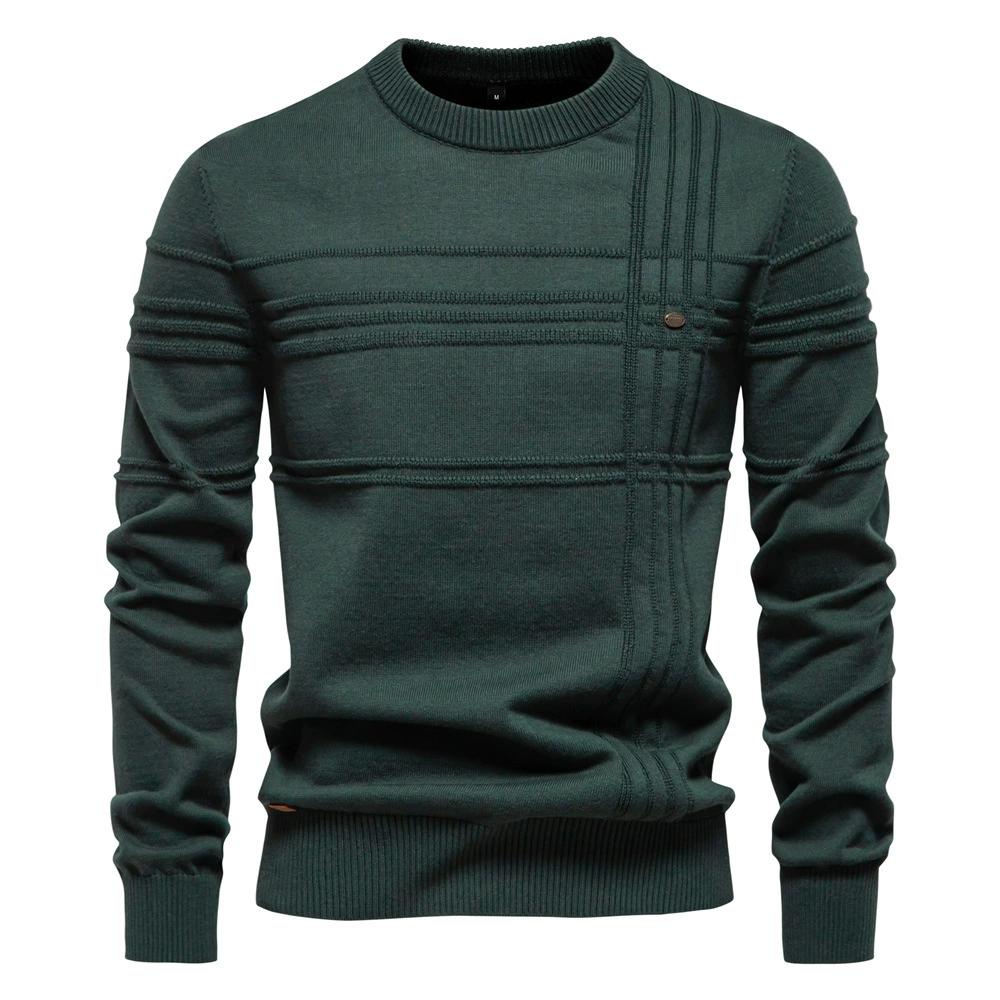 Mens Crewneck Pullover Sweater Knitted Cotton Stripped Quality Autumn Winter Warm Sweaters for Men