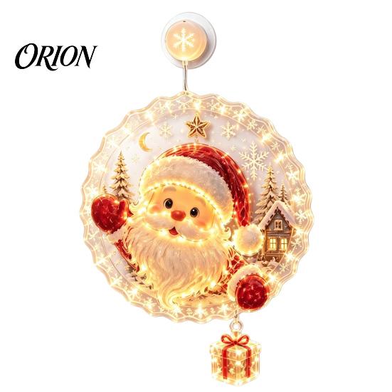 Holiday Celebration Ornament Christmas Suction Cup Window Light, Santa Claus Xmas Tree Reusable Lamp Snowman Glass Ornament, Party Acrylic Hanging