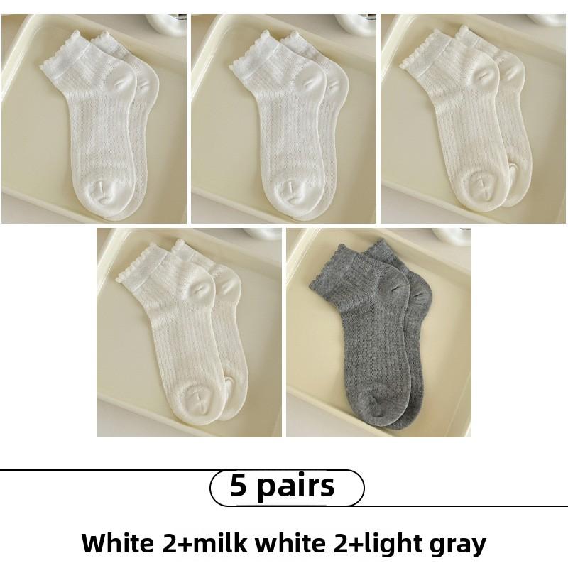 5 Pairs of Women's Summer Thin Boneless Hollow Lace Short Tube Socks