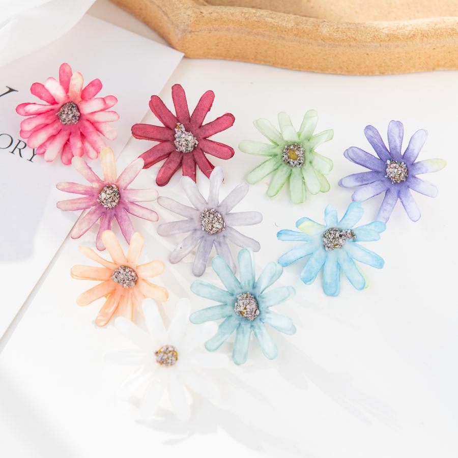 100Pcs 4Cm Fake Silk Daisy Head Wedding Party Christmas Crafts Wreath Home Decoration Diy Candy Box Scrapbook Artificial Flowers