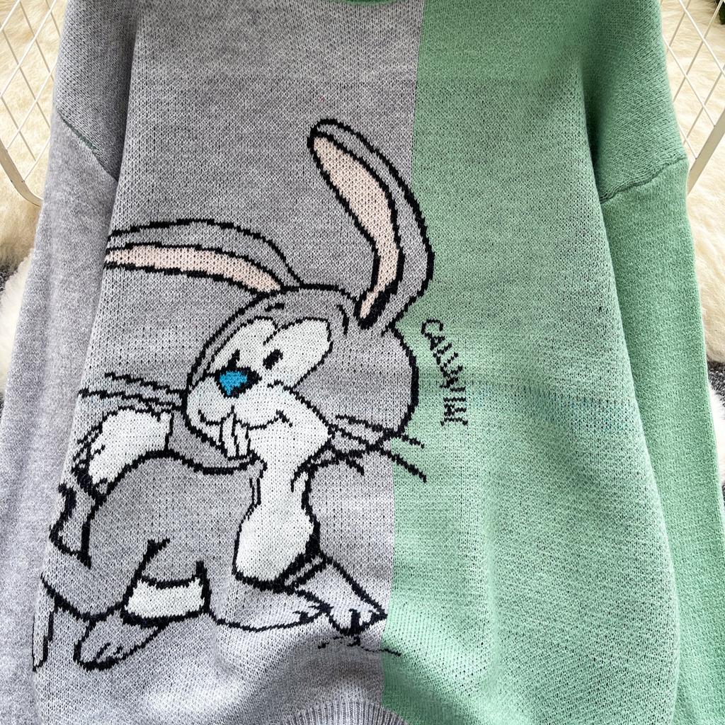 Autumn Winter Women College Style Cartoon Rabbit Knitted Sweater Pullover Tops For Girl