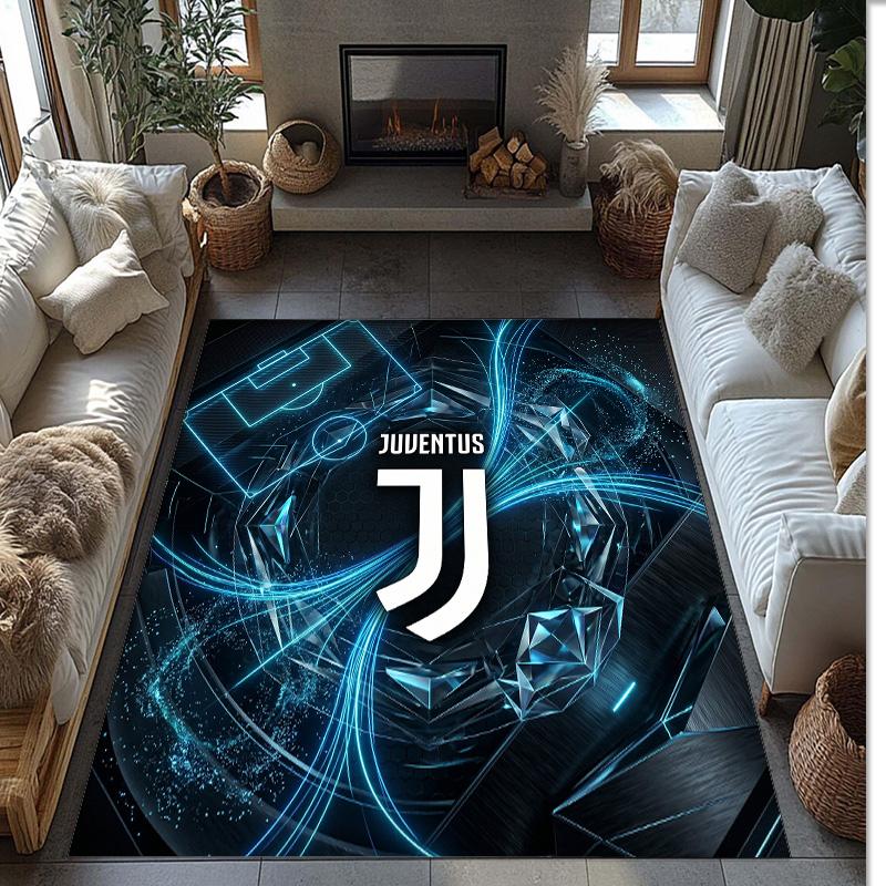 Juventus FC bedruckter Flanell-Teppich rutschfest weicher Polyester-Bodenbelag Indoor-Dekormatte für Schlafzimmer Wohnzimmer Sofa