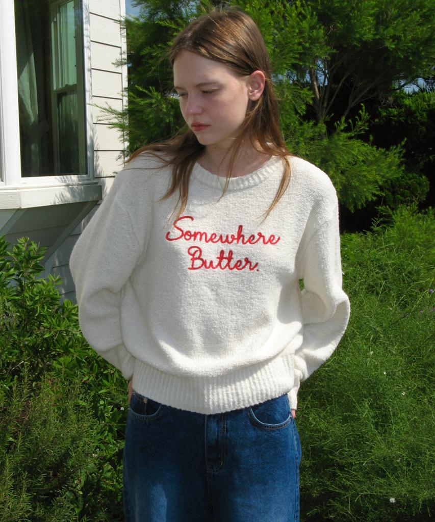 Sseomweeobeoteo Letter Wool Knit - Cream