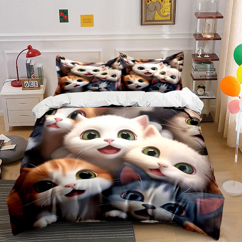 Cute Cartoon Cats Bedding Set Bedding Duvet Cover Set Duvet Cover Pillowcases (1 * Duvet Cover 2 * Pillowcases, without duvet insert)